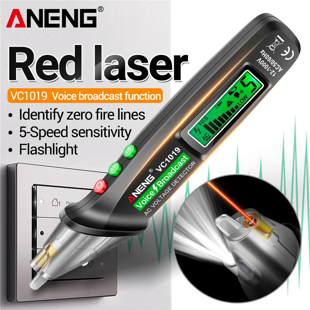 ANENG VC1019 Intelligent Voice Broadcast Tester Pen 12V-1000V Infrared Sensor Positioning Voltage Tester Electric Wire Detector. 