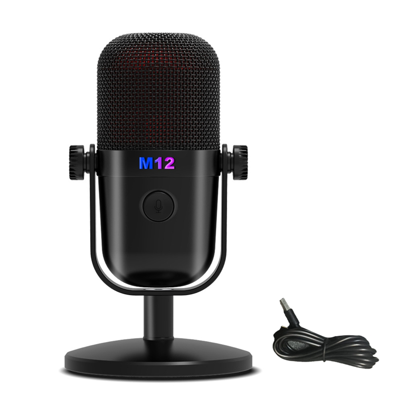 Gaming USB Condenser Microphone Mic with RGB Light/Buttons Mute for PC Gaming Recording Streaming Easy Install Black