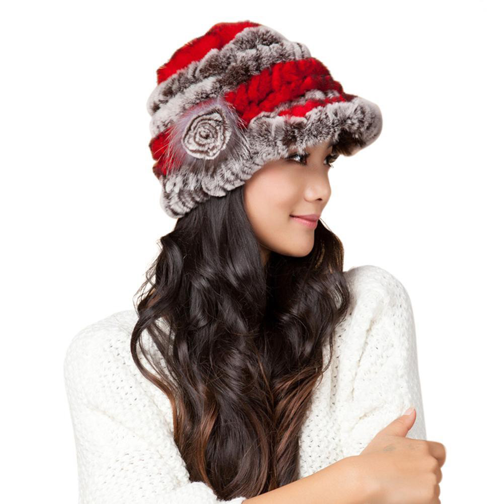 Fashion Women Rex Rabbit Hair Hat with 