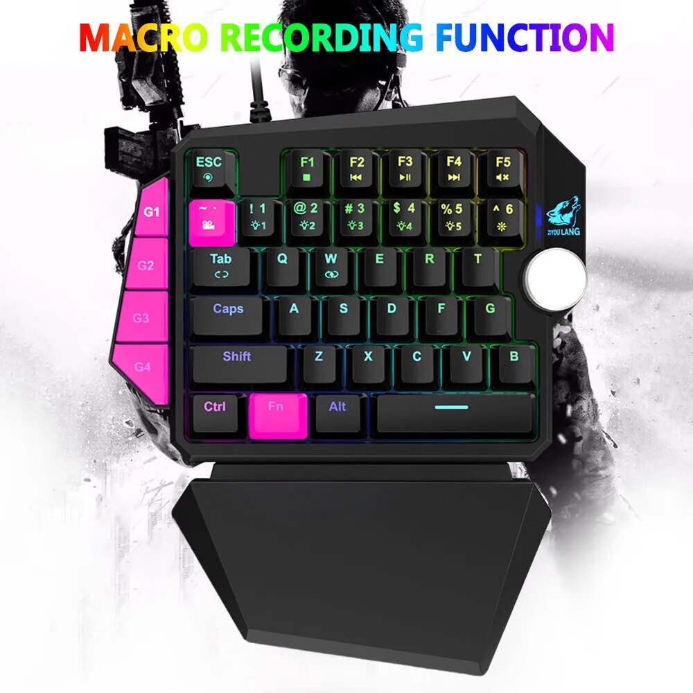 K5 Single-Handed Mechanical Gaming Keyboard RGB Ergonomic Multimedia Knob Detachable Wrist Rest for Laptop Computer Xbox PS4. 