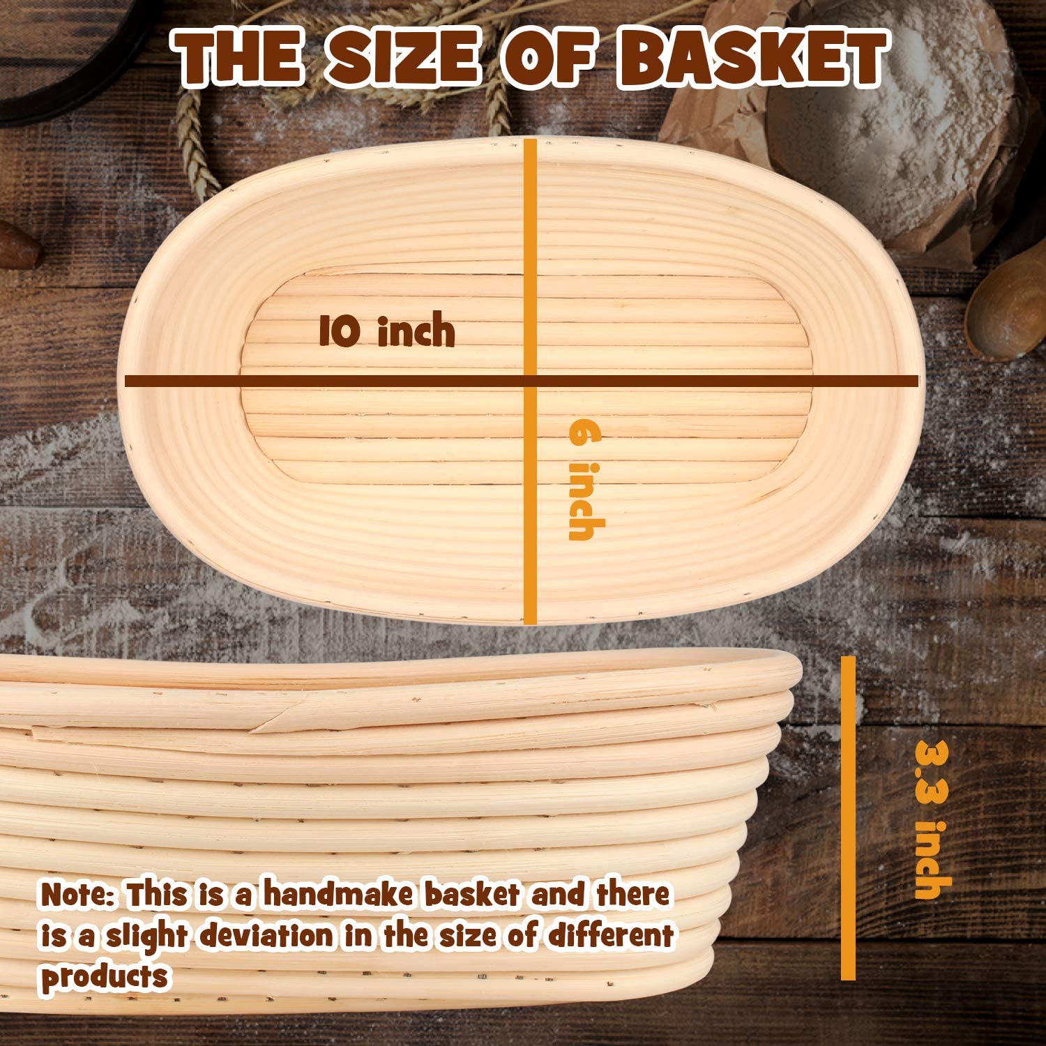 Oval Bread Proofing Basket, Handmade Banneton Bread Proofing Basket Brotform with Bread Lame, Dough Scraper, Proofing Cloth Liner for Sourdough Bread, Baking(9.6 x 6 x 3 Inches) ， bread basket. 