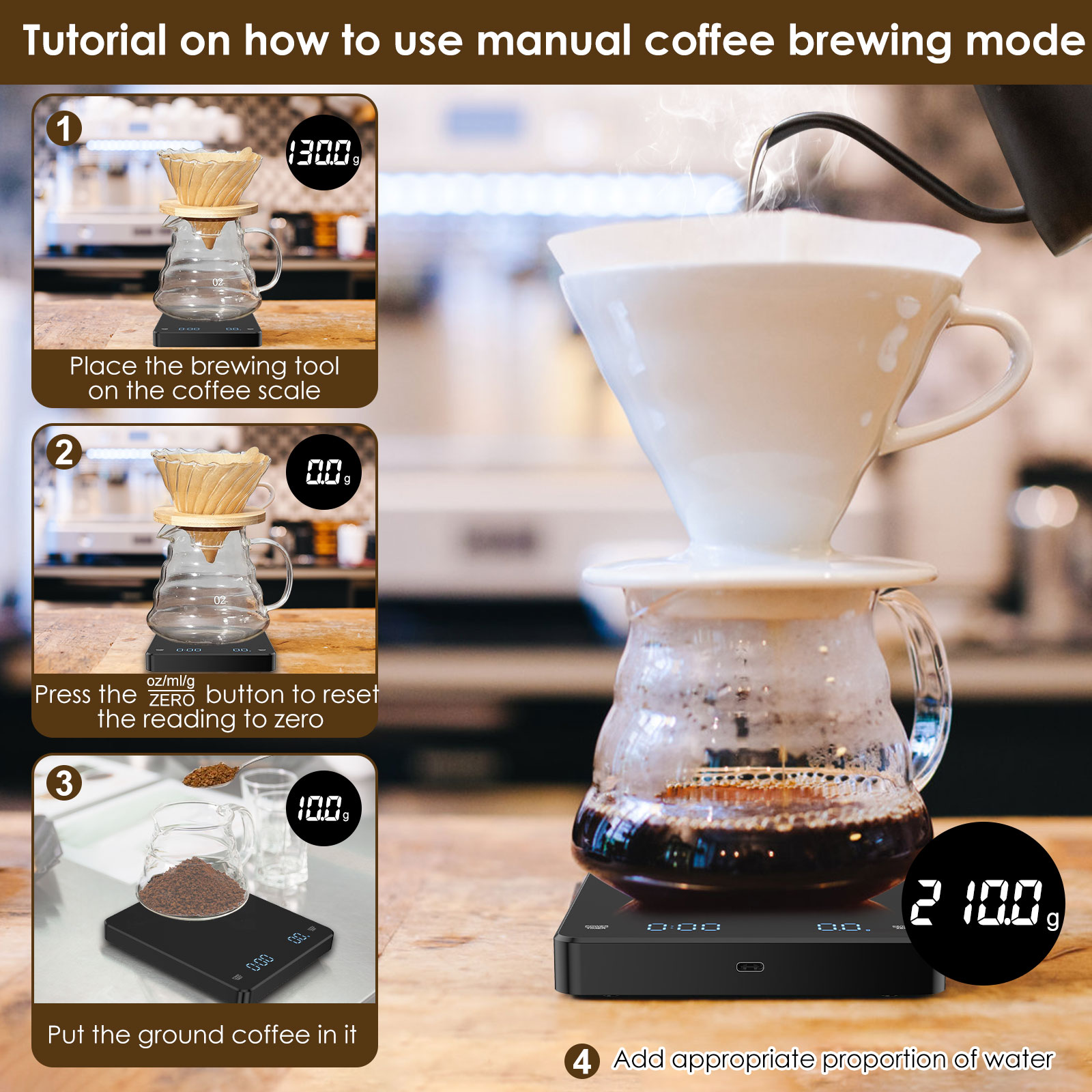 Digital Kitchen Scale with Timer 3kg/0.1g Espresso Coffee Making Mini Food Weight Scale High Precision Measures Rechargeable. 