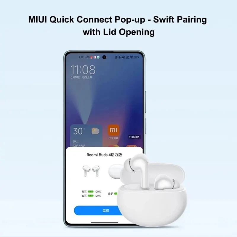 Original Xiaomi Redmi Buds 4 Active Earphone Up to 28 Hours Listening Bluetooth 5.3 Noise Cancellation for Clear Calls. 