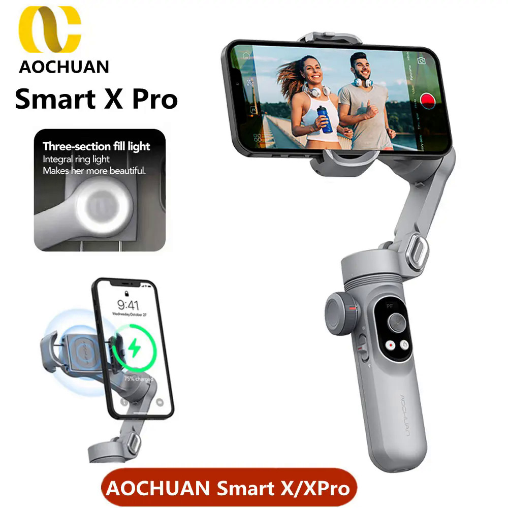 AOCHUAN Smart X / X Pro 3-Axis Foldable Handheld Gimbal Stabilizer Fill Light Wireless Charging For Smart Phone Action Camera