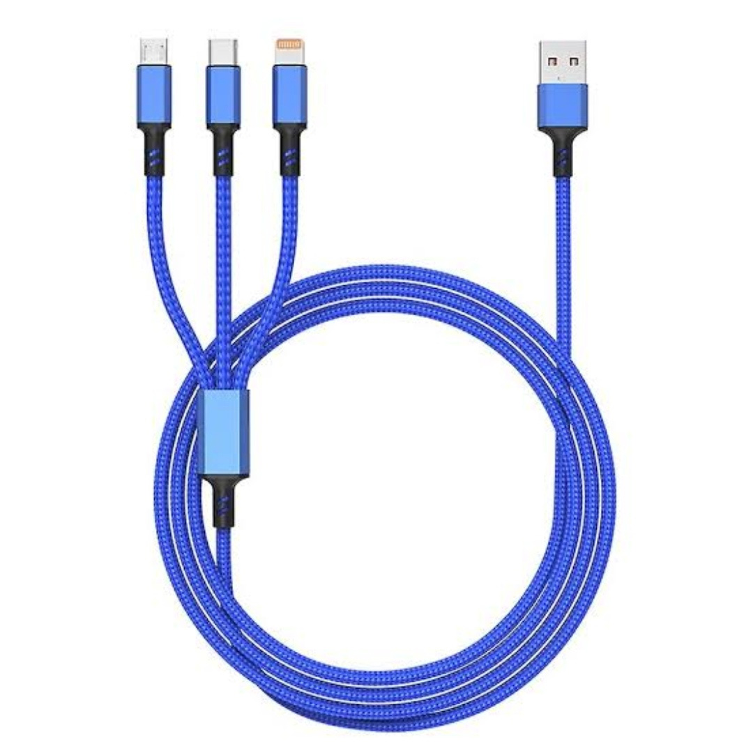 3-In-1 Charging Data Cable - Micro Usb- Type C- Apple Lightning Port- Convenient Charging Solution. 