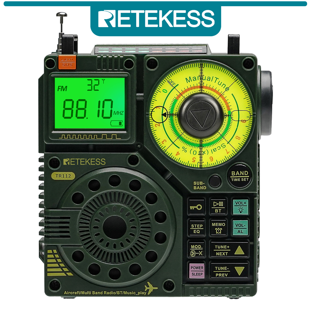 RETEKESS TR112 Portable Shortwave Radio AIR AM FM VHF SW WB Receiver Support Bluetooth APP Control DSP Digital Display Recording Rechargeable Stereo Emergency Radio for Home Outdoor