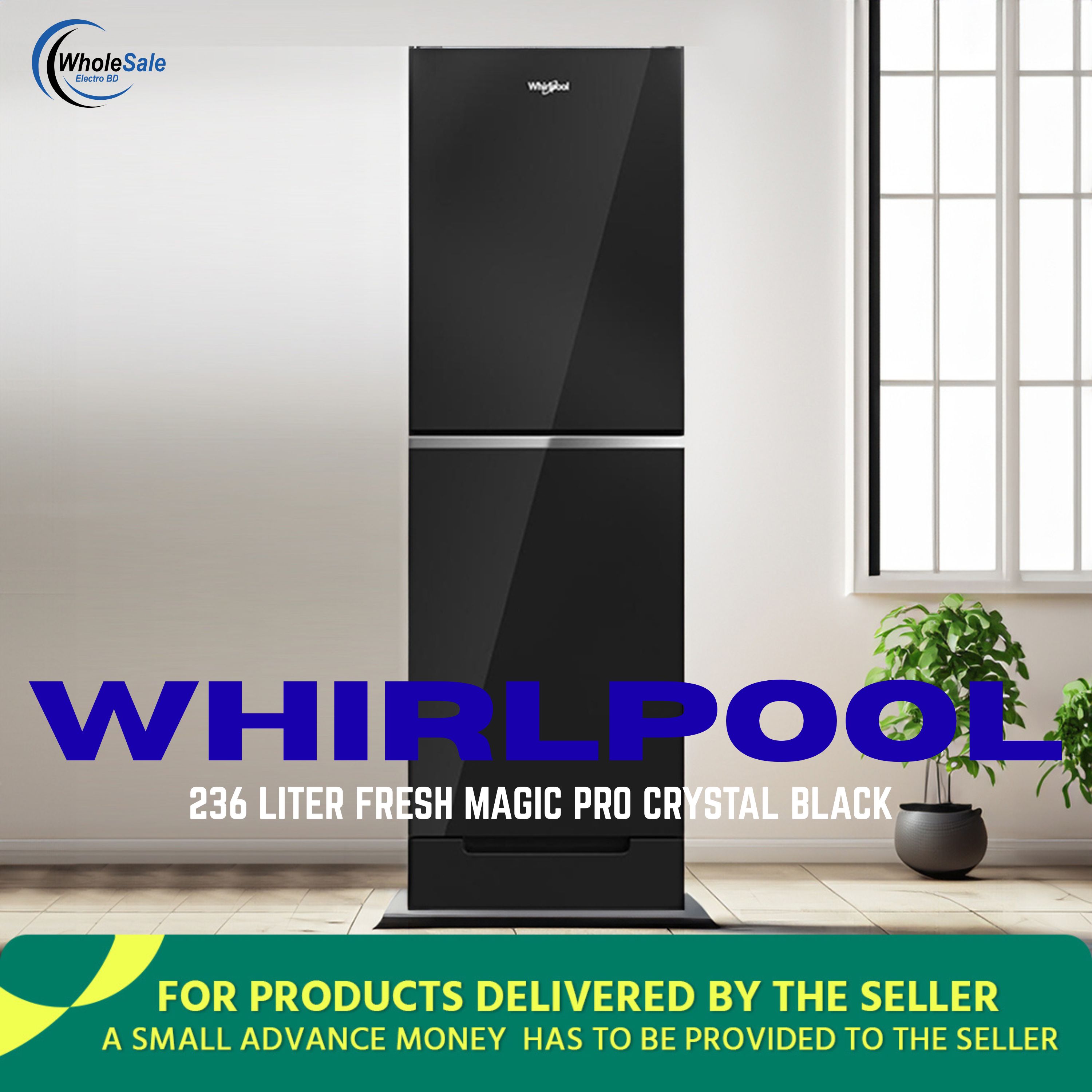 Whirlpool 236 Liter Fresh Magic Pro Crystal Black official Refrigerator