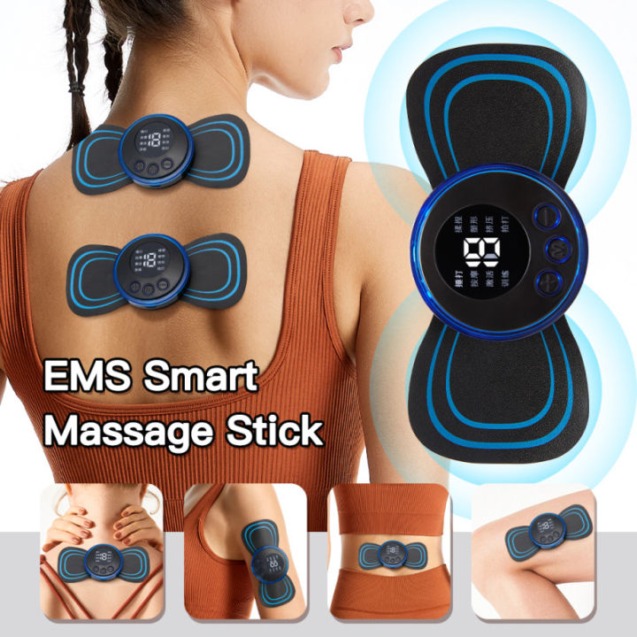 EMS Mini Neck Pulse Massager Electric LCD Display Stretcher EMS Mini Massager 2 pad
