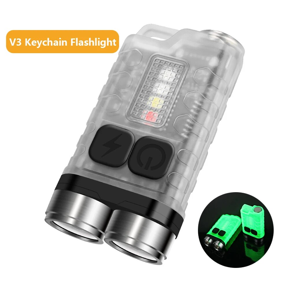 V3 Keychain EDC Portable Fluorescent Flashlight 900LM Type-C Rechargeable With Magnetic Tailcap IP65 UV Mini Work Light
