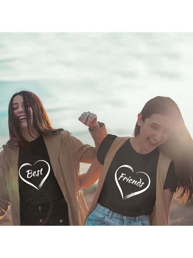 Fashion Women Best Friends T-shirt BFF Shirt BFF Matching Tee Friends Gift Tshirt Camiseta Feminina Top Girls Besties Shirts. 