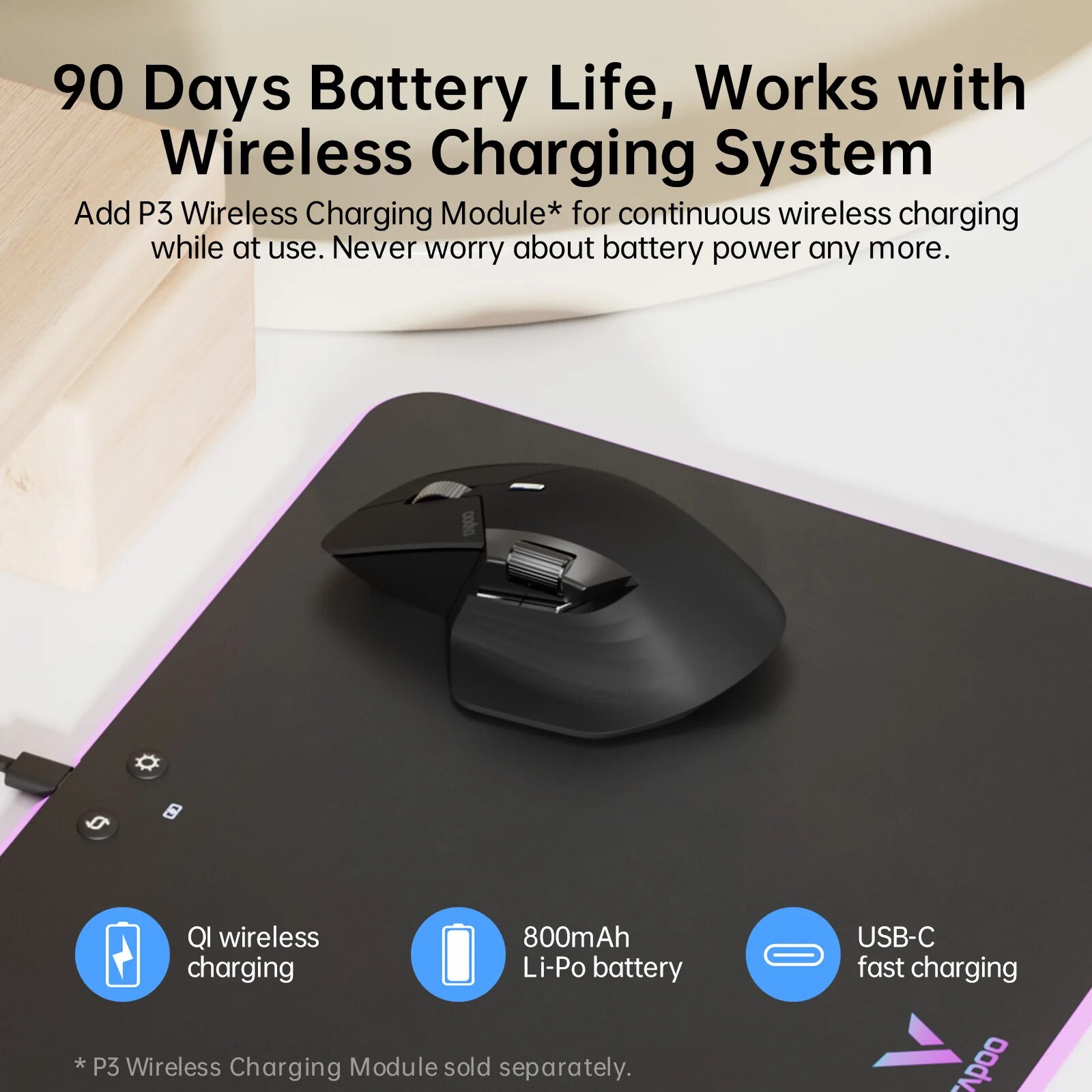 Rapoo MT760 Rechargeable Multi-mode Wireless Mouse Ergonomic 4000 DPI Easy-Switch Up to 4 Devices Bluetooth Mouse Office Mice. 