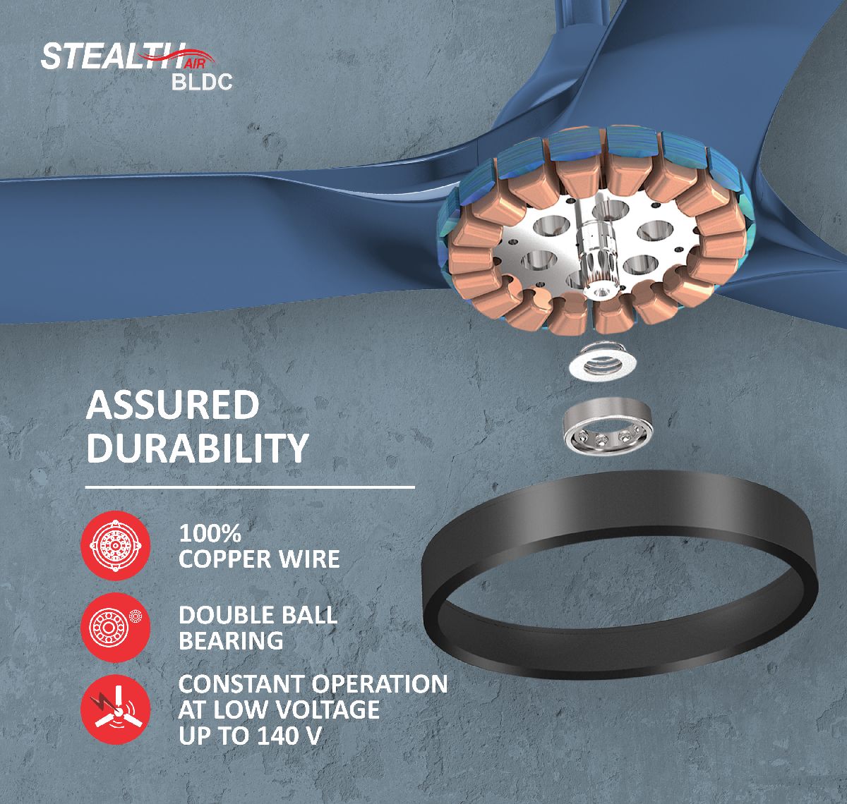 Havells Stealth Air Ceiling fan, Color: Pearl White, Size: 1200mm/ 48 inch, BLDC Technology, with Remote, Made in INDIA. 