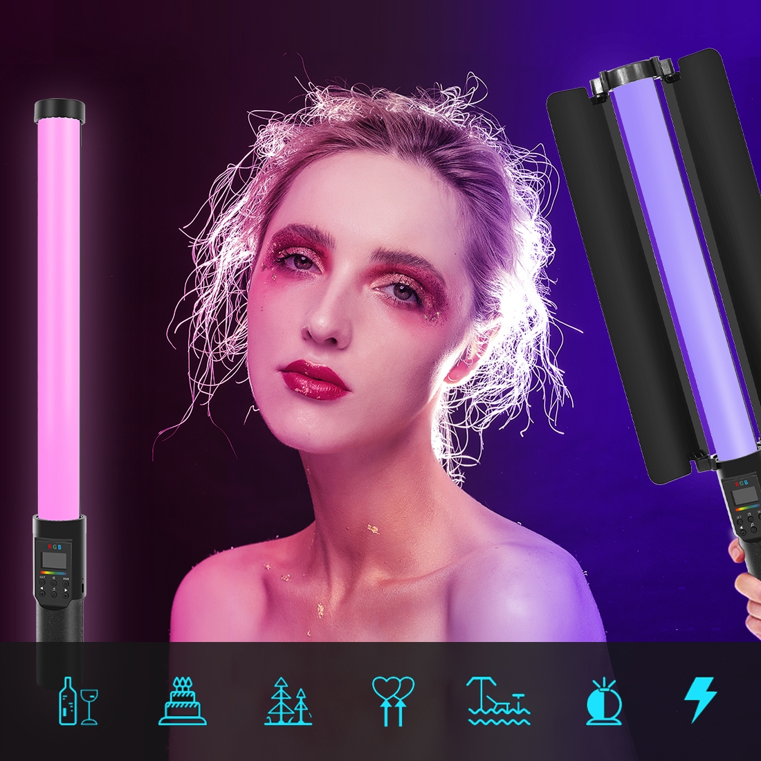 PULUZ 190 LEDs Photo Handheld Stick Light Full Color RGB Fill Light with Barndoor. 