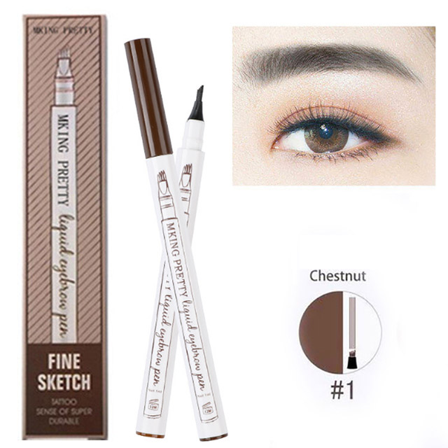 Dark Brown Eyebrow Pencil - Microblading Eyebrow Tattoo Pen for Perfect Brows! Makeup Waterproof 4-Tip Eyebrow Pen with Black Liquid Enhancer for Flawless, Natural-Looking Eyebrows. Cosmetic Tool for Easy, Quick & Long-Lasting Eyebrow Shaping & Enhancemen. 