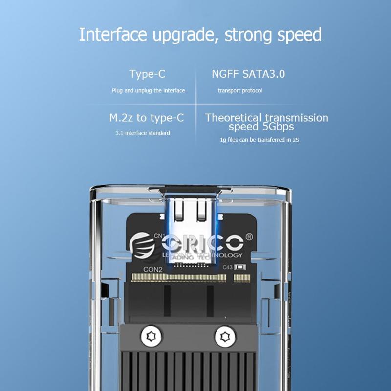 ORICO TCM2F-C3 M2 SSD Case NGFF M.2 to USB3.1 Type C 5Gbps Transparent Hard Drive Enclosure For m.2 NGFF SATA B Key SSD Disk Box. 