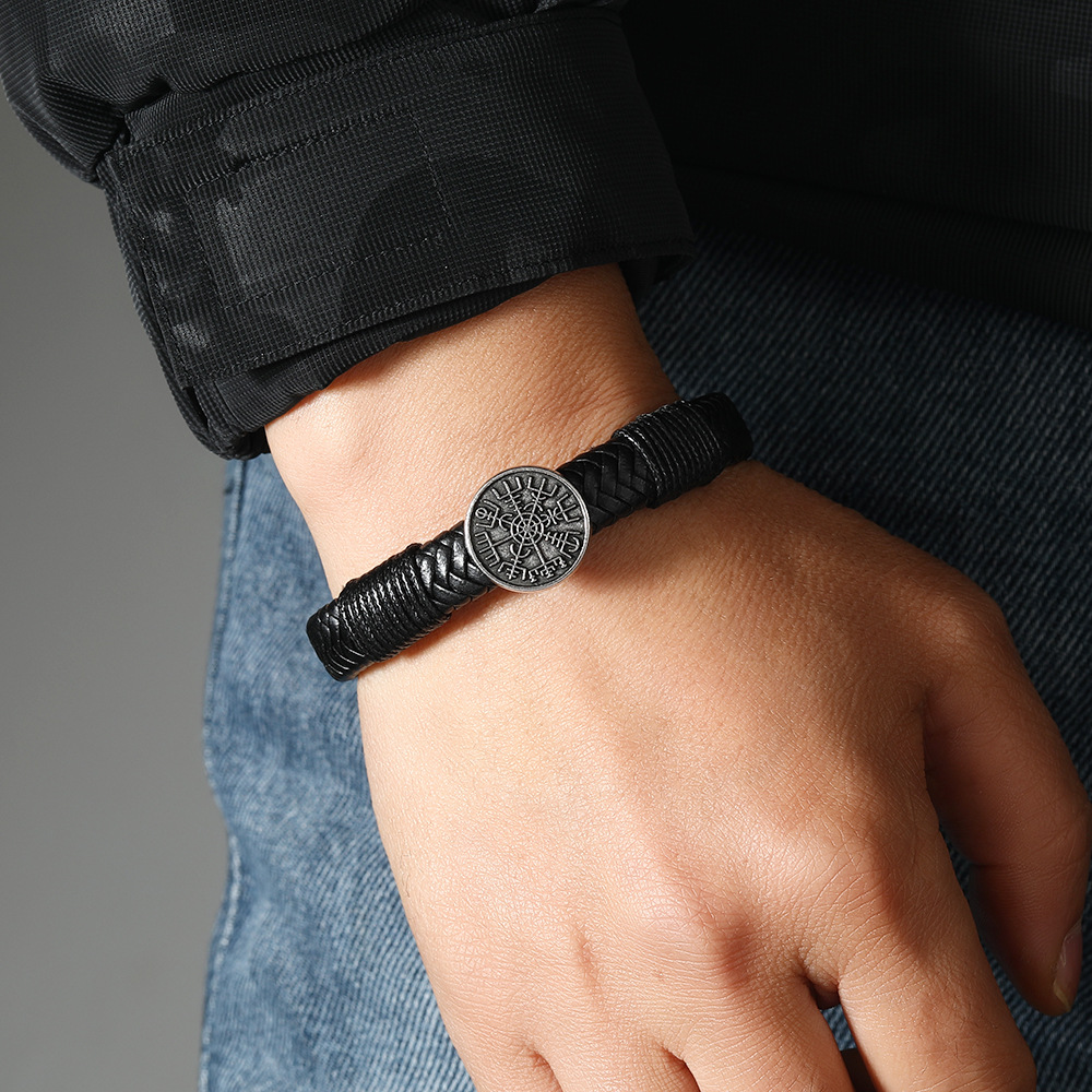 Accessories New Leather Rope Braided Leather Bracelet Alloy Magnetic Buckle Men's Bracelet Cross-border Retro Bracelet Amazon Style