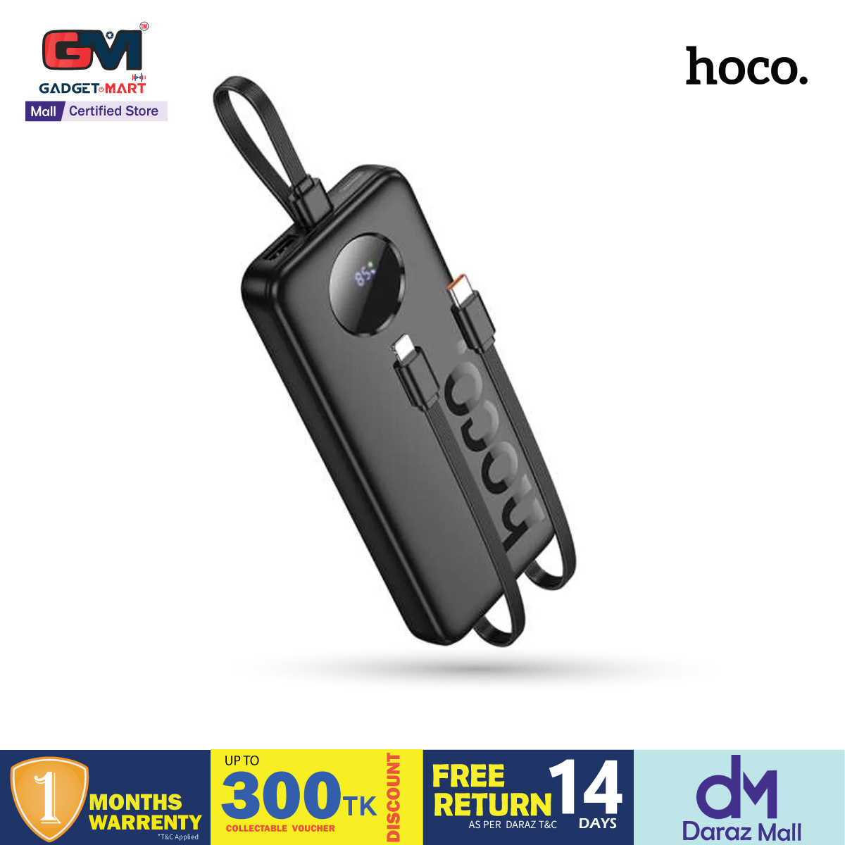 HOCO J132 22.5W+PD20W Fast Charging 10000mAh Power Bank with 3 Cables Portable Extra Battery with LED Digital Display