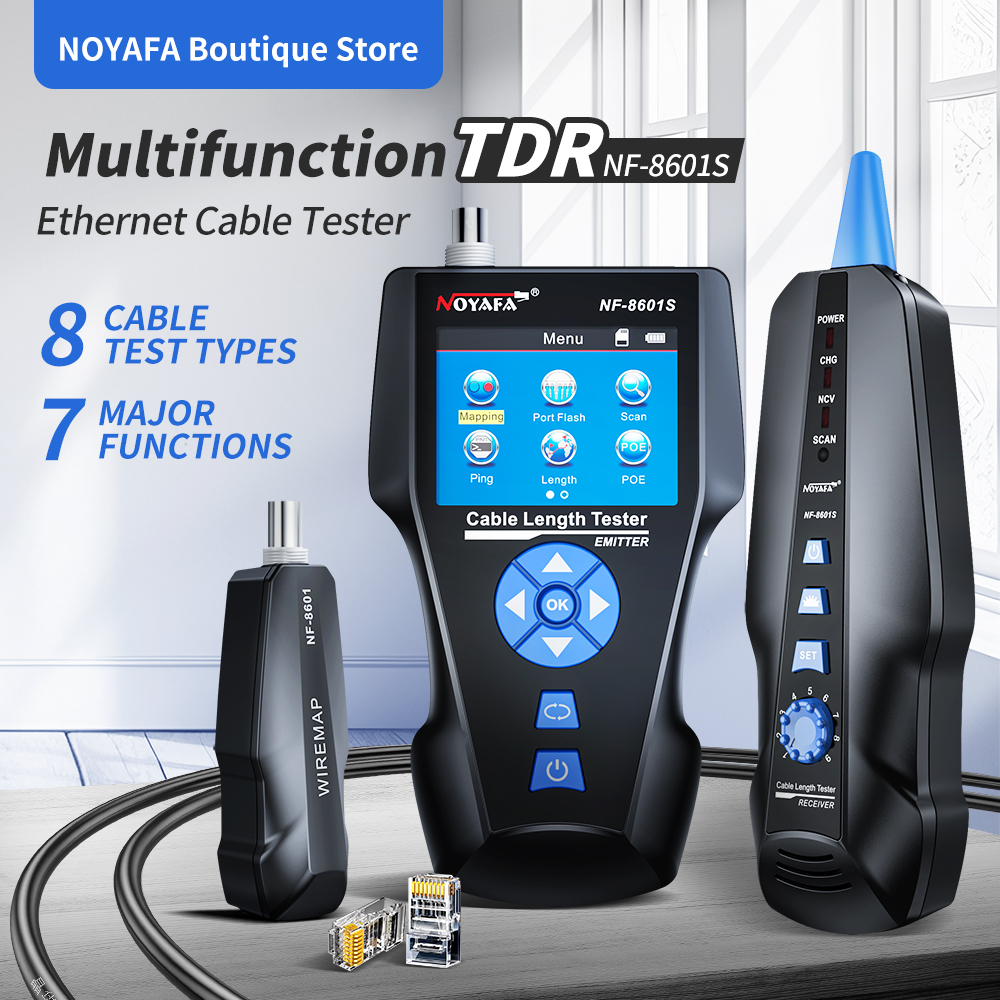 NOYAFA NF-8601S Cable Tester with PoE/PING Function Lan Measure Tester Measure Length Wiremap Tester Network Cable Tracker