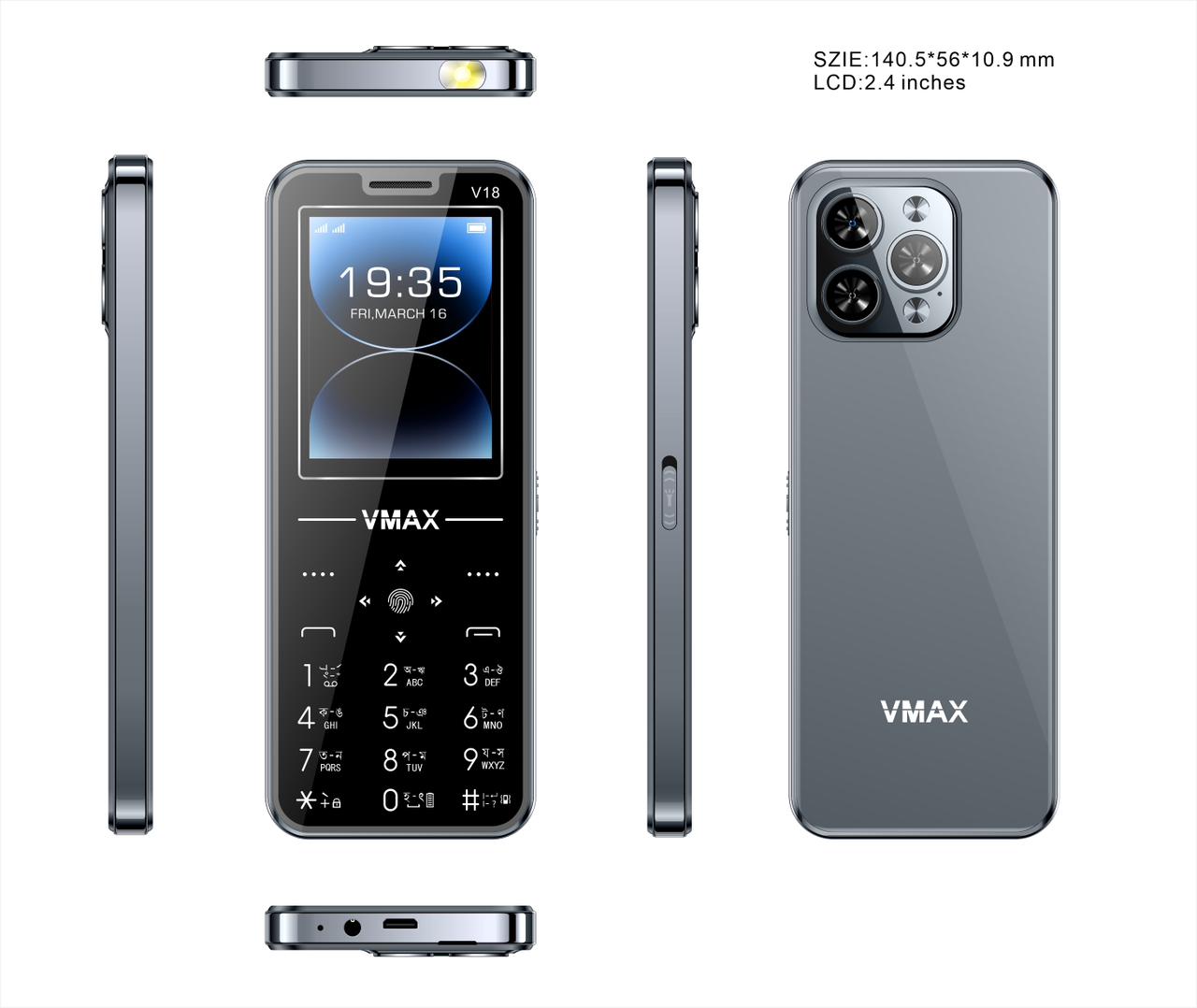 vmax   V18  plus Super look Feature Mobile Phone  2.8 iches display with one years warranty. 