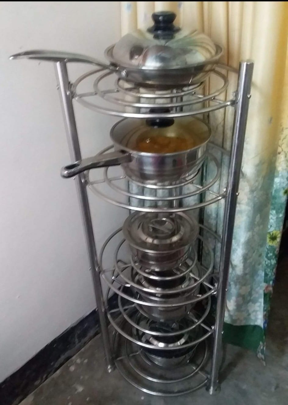 SKB 5 Tiers Saucepan Kitchen Frying Pan Pot Storage Rack Shelf Stand Kitchen Organizer -5 layer.