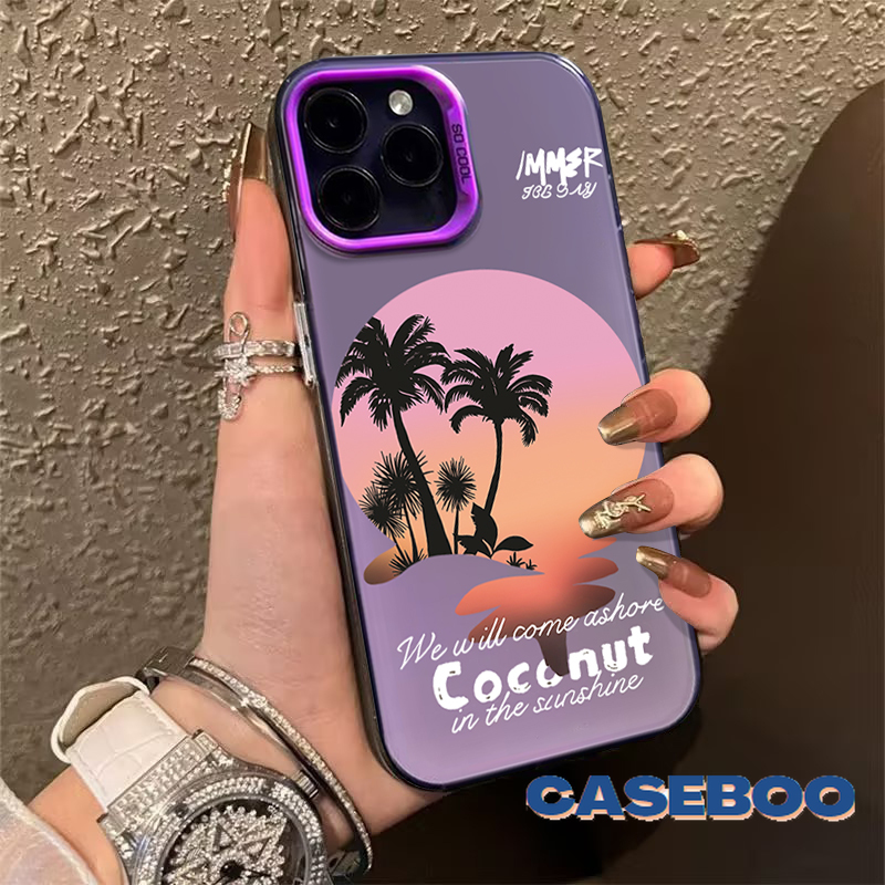 Fashion Beach Sunset Coconut Tree Case for Realme C67 C17 5i C53 5 C25 C12 C15 C51 C35 C11 C55 9i C33 6i C20 C30 7i 5s 8i C25Y C21 C21Y C20A Note 50 Narzo 50 Metal Lens Soft Cover. 