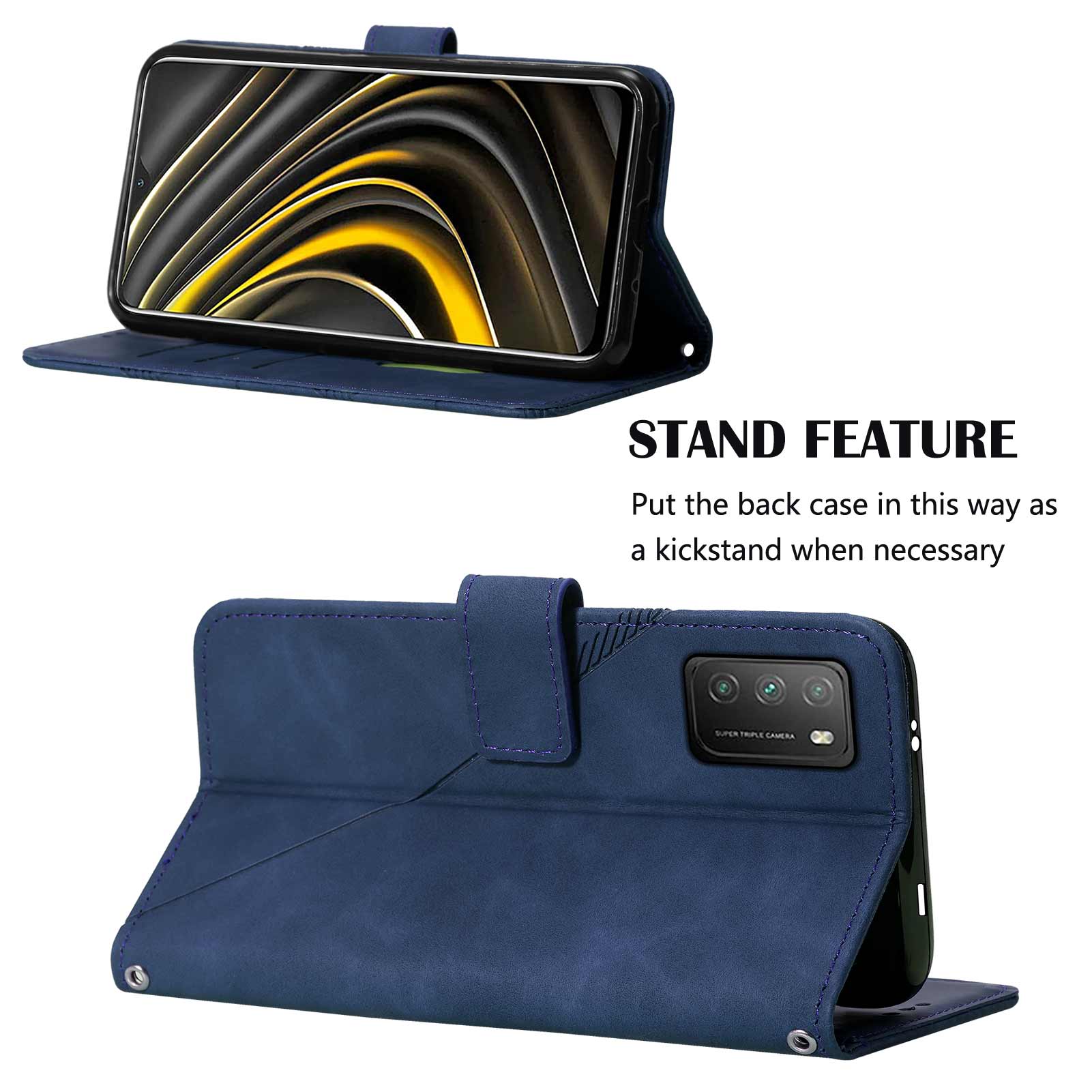Business Phone Case For Xiaomi Poco M3 / Redmi 9T / 9 Power Case Skin Feeling PU Leather Flip Case With Card Slot Bracket Shockproof Design. 