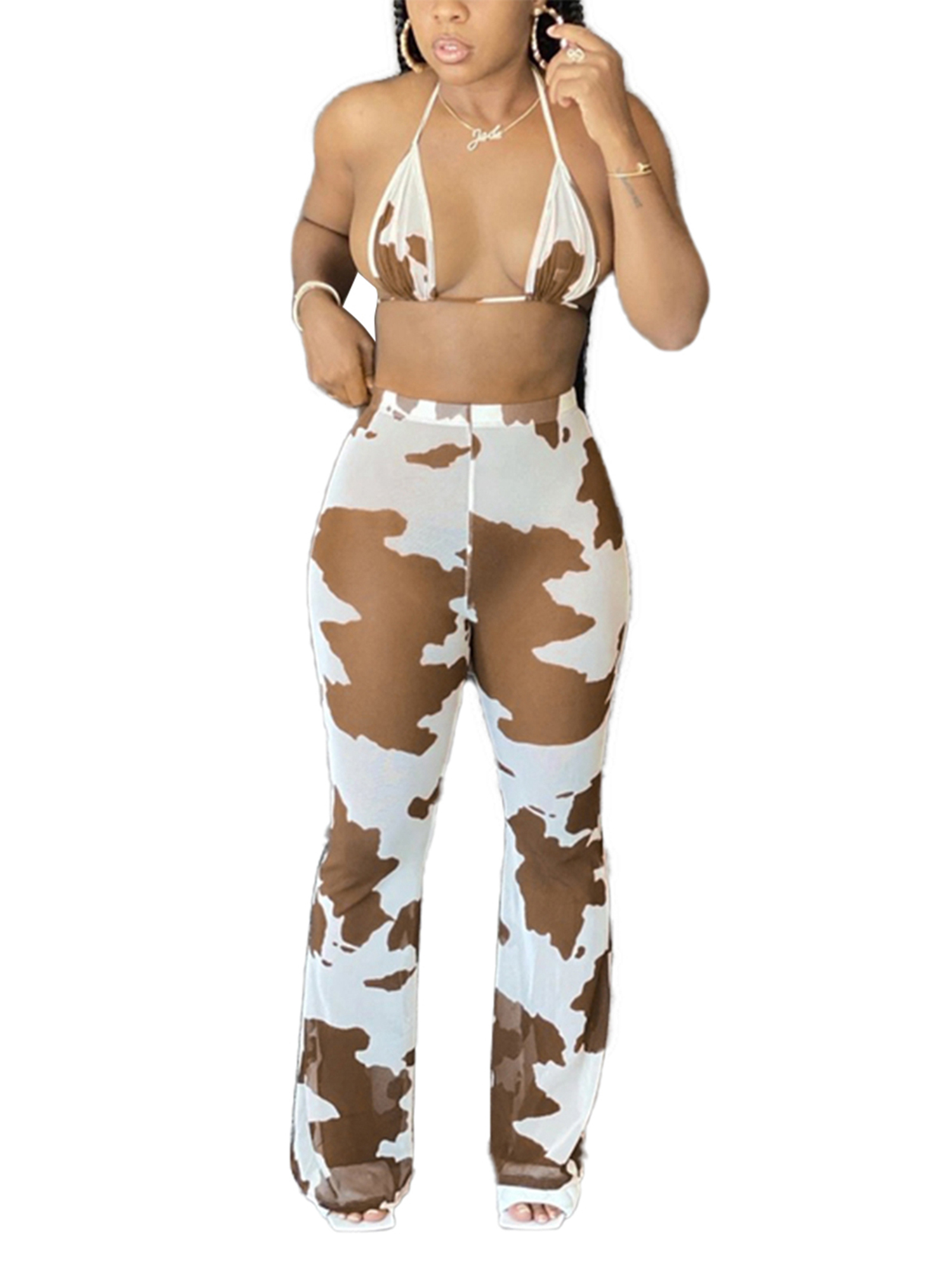 cow print flare pants