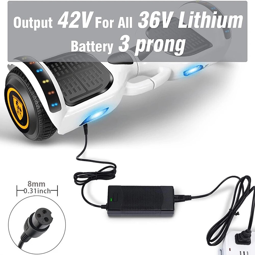 42V 2A 5A Power Adapter Supply Charger For 36V Electric Balance Scooter Hover 1 Hoverboard 2 Wheels Razor Replacement 3 prong. 