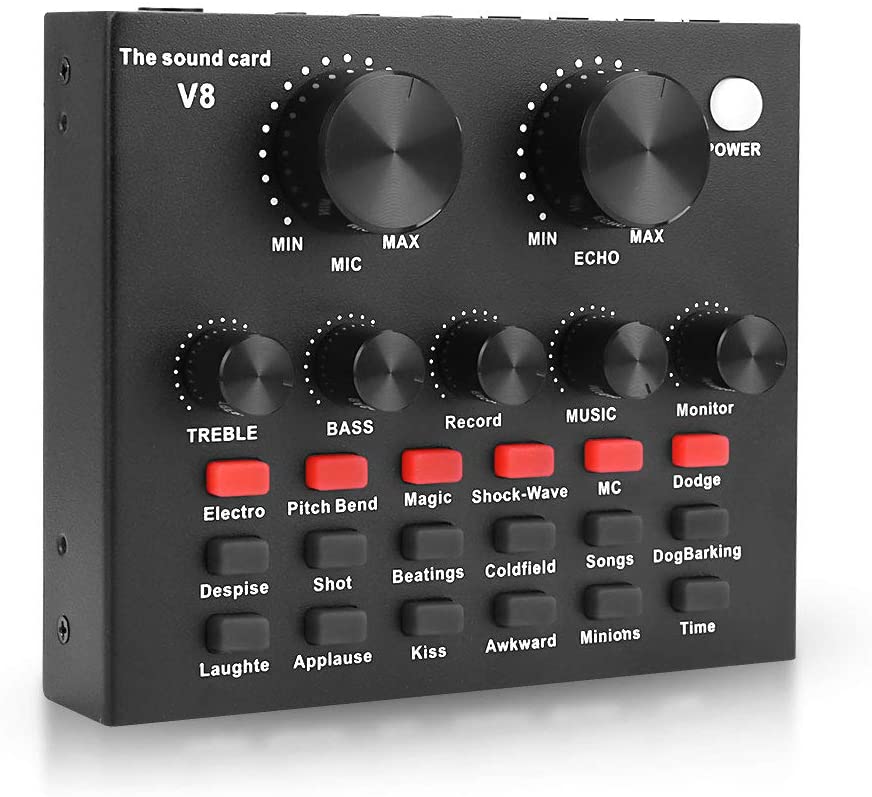 Live Sound Card V8 Voice Changer Dual DSP Noise Reduction Chip Audio Mixer Multiple Funny Effects For Phone Computer Game iPad Karaoke Streamer Recording. 