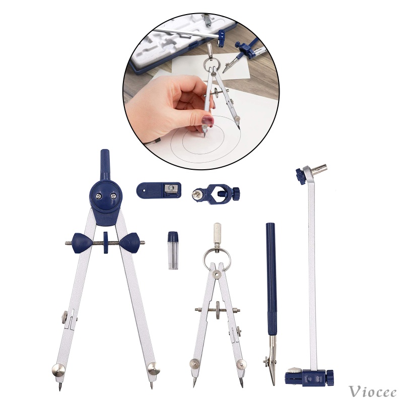 [12] 7Pcs/Set Professional Metal Compass with Wheel and Lock for Geometry, Drafting, Math, Drawing. 