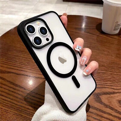 Transparent Magnetic Phone Case with Box for Magsafe Wireless Charging iPhone 11 to 15 pro max Mobile -Black cover phone Cases