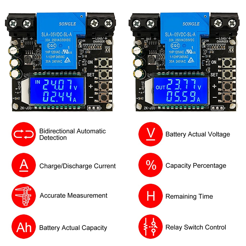 Coulomb Counter Module Power Indicator Lithium Battery Test Anti-Overcharge Overdischarge Protection Current 30A Meter 1 PCS Plastic. 