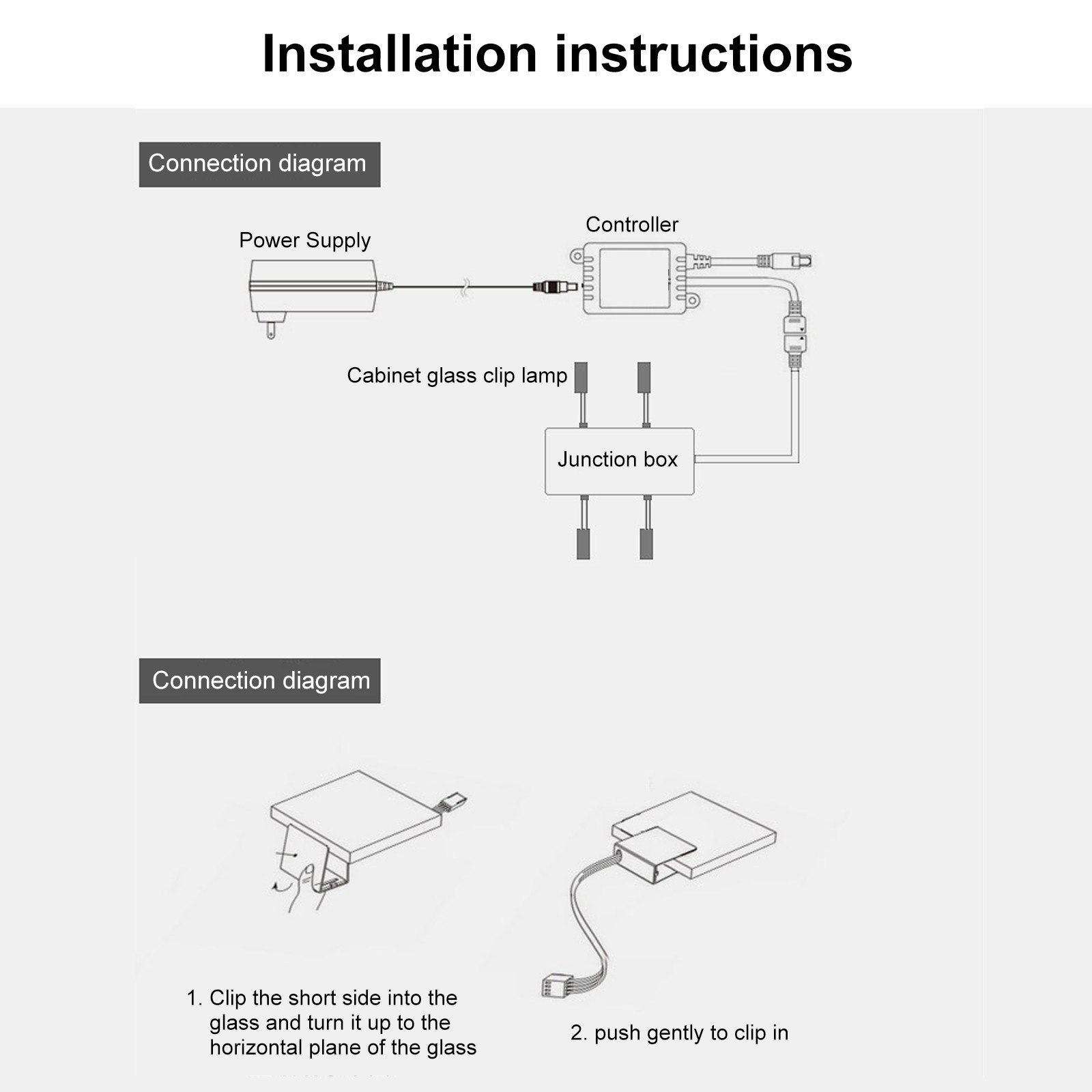 RGB LED Clip On Glass Shelf Lighting Under Cabinet Night Lights Kit for Glass Edge Shelf with Remote Control - eu-8pcs. 