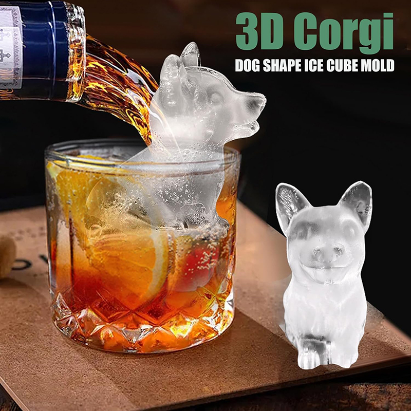 Bear Ice Cube Trays Corgi Shape Ice Cube Mold Silicone Ice Mold Fun Shapes 4-Hole Reusable Ice Cube Tray Gifts For Corgi Lovers. 