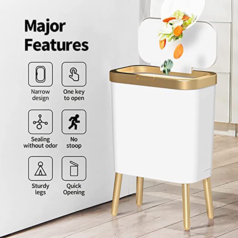 Luxury Large Capacity Trash Can Gold Luxury Trash Can High push Plastic Kitchen Trash Can with Lid Bathroom Trash Can. 