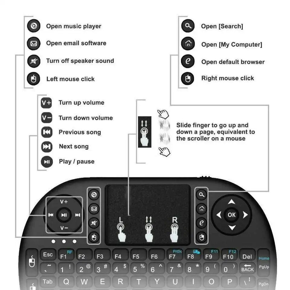 I8 Mini Keyboard Wireless 2.4G Air Mouse Remote Touchpad for Laptop TV Box. 