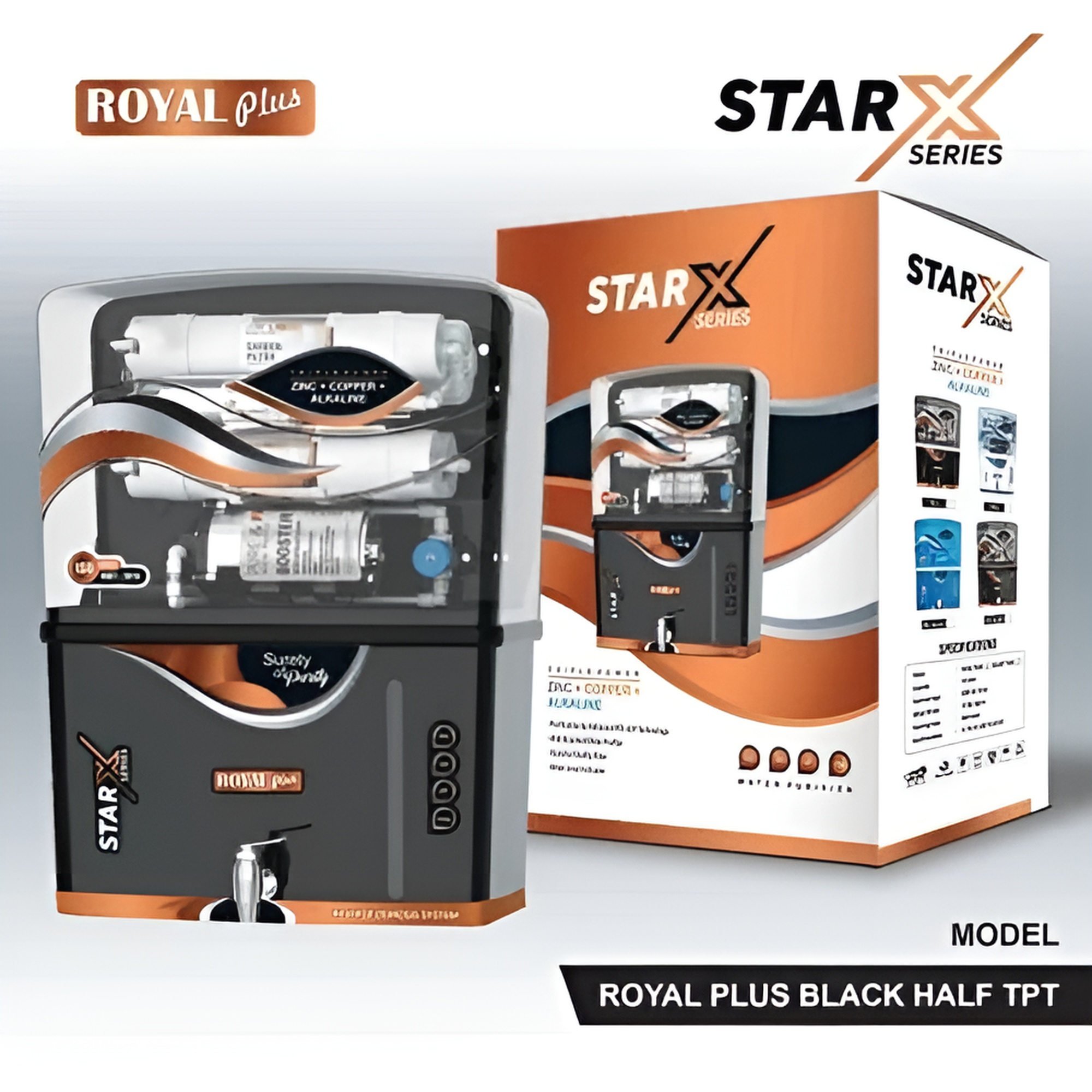 Star X series Black Water Purifier,RO+UV+UF+Zinc+Copper+Alkaline,7-Stage.Capacity-100.GPD:12 Litre
