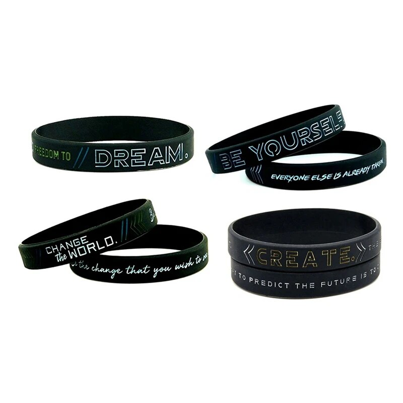 New Inspiring Bracelets Motivational Be yourself, Change The World Create Dream Inspirational Silicone Wristband Rubber Bracelet. 