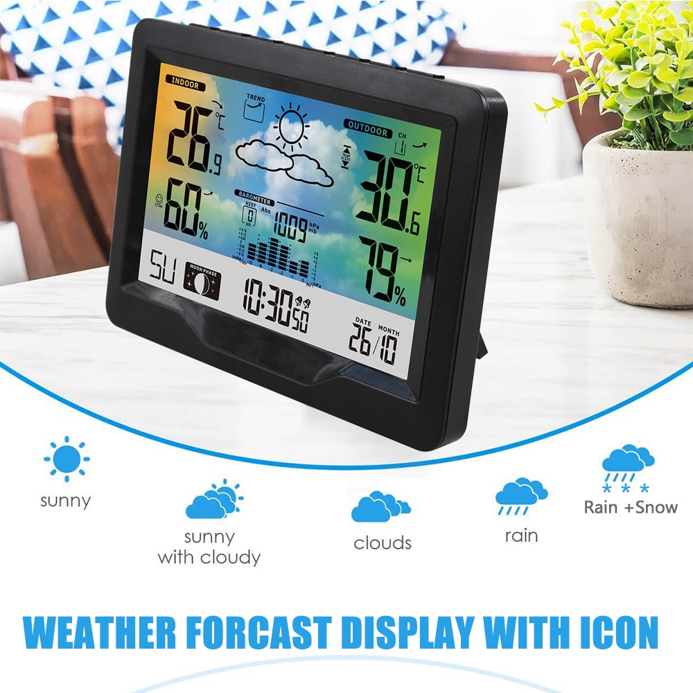 Wireless Weather Station Indoor Outdoor Weather Forecast Station with Outdoor Sensor Digital Temperature and Humidity Gauge. 