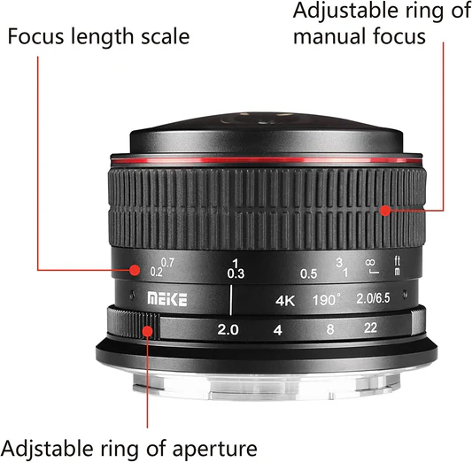 Meike MK-6.5mm F2.0 APS-C Ultra Wide Circular Fisheyes Lens for E/X/EF-M/M43 Mount. 