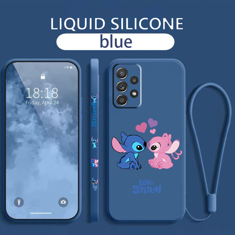 Stitch Lilo Disney Angel Phone Case For Samsung Galaxy A73 A53 A33 A52 A32 A71 A51 A21S A03S 4G 5G Liquid Left Rope Cover Fundas. 