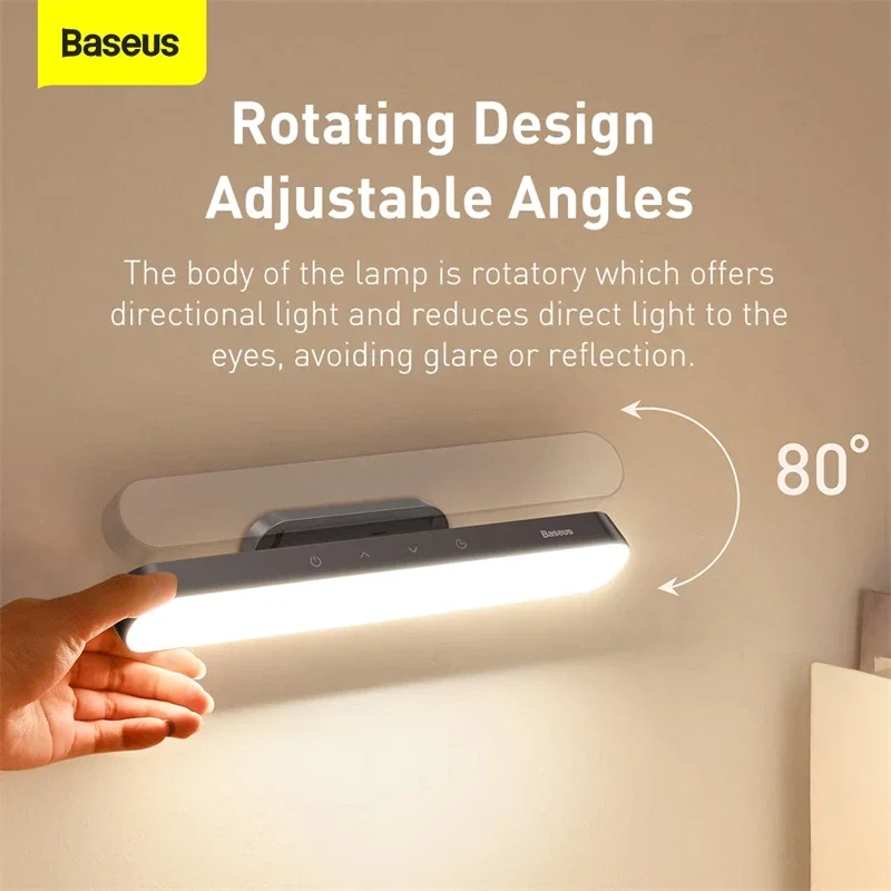 Baseus Magnetic Stepless Dimming Charging Desk Lamp 3 Mode Rechargeable LED 1800mAh Battery Less Than 100 Luminous Flux 4000K Light 30 Seconds Delay Function Magnetic Design Lamp. 