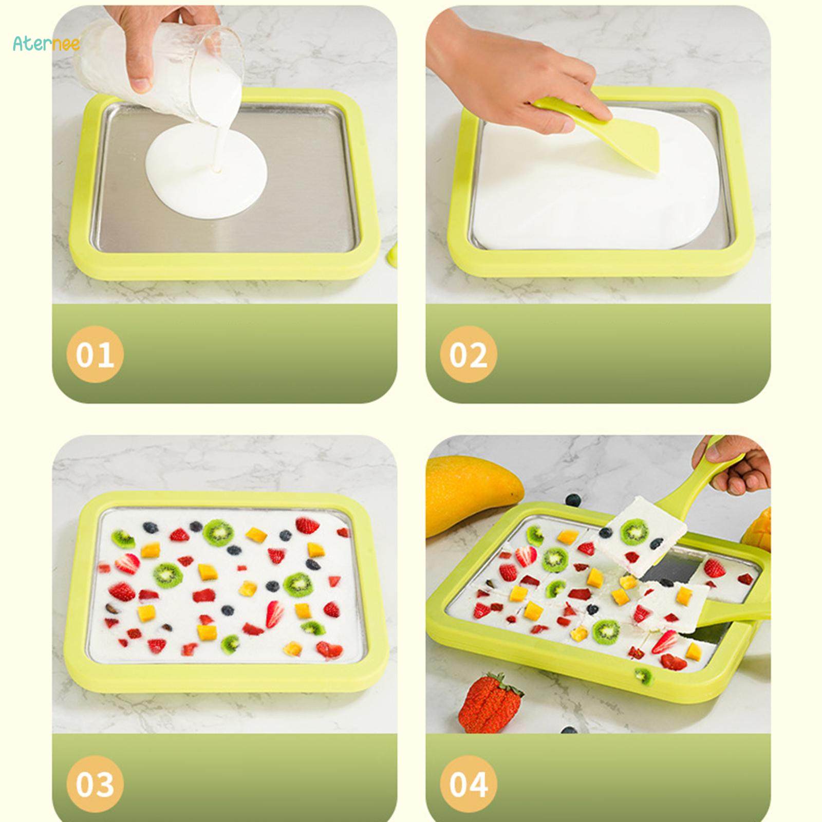 DIY Ice Cream Maker Roller Pan with 2 Scrapers Yoghurt Frying Machine Stainless Steel Freezer Pan for Parent Child Activities Summer Durable. 