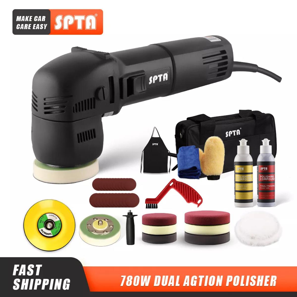 SPTA 3" 75mm Electric Mini Car Polisher 780W Random Orbit Dual Action Polishing Waxing Machine with Sponge Buffing Pads