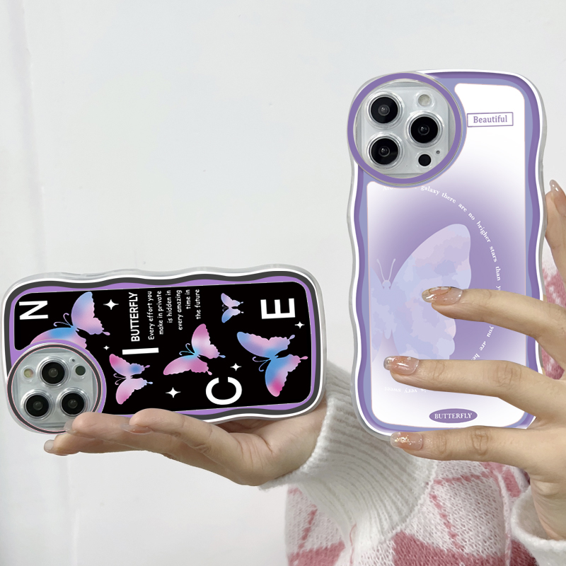 Jizetin for iPhone 13 Mini Back Cover + Free Pop Socket Colorful Butterfly Soft Wavy Shape TPU Phone Case For Girls Boys. 