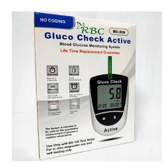 Gluco Check Active Blood Glucose Meter/Diabetics Test Machine/Glucometer/Glucose Test Monitoring System With Free 10 Test Strips. 