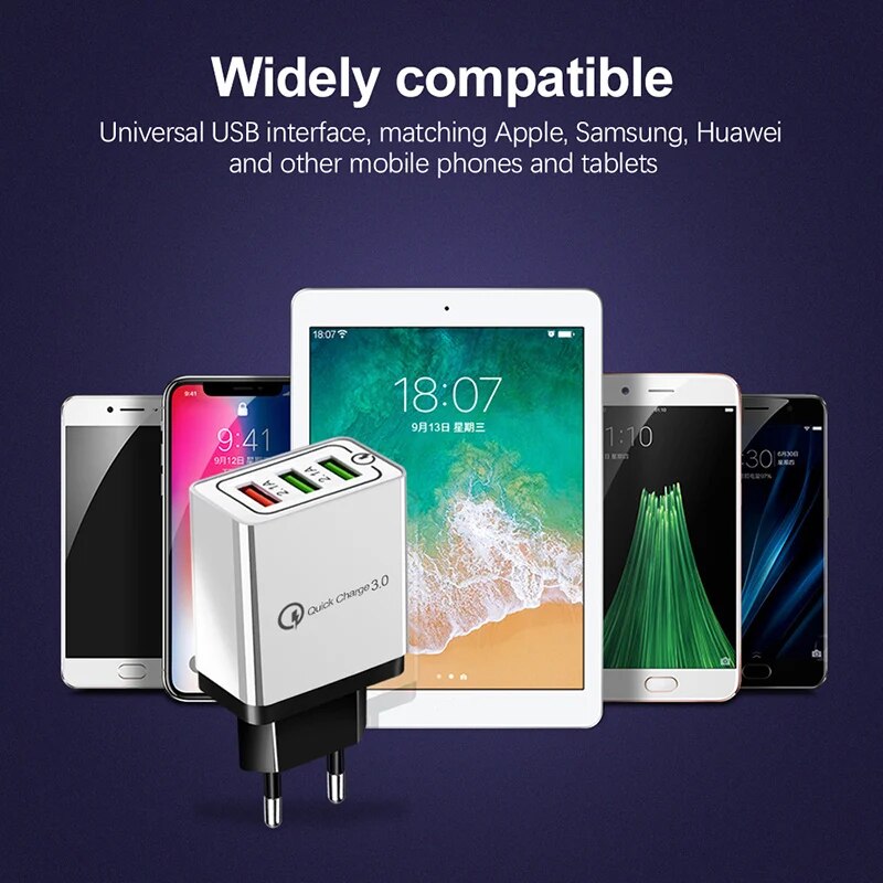 【YIYANGMAOYI111】Hot 3 Port USB Charger Quick Charge 3.0 Travel Fast Charging  Universal Mobile Phone With Plug Adapter. 
