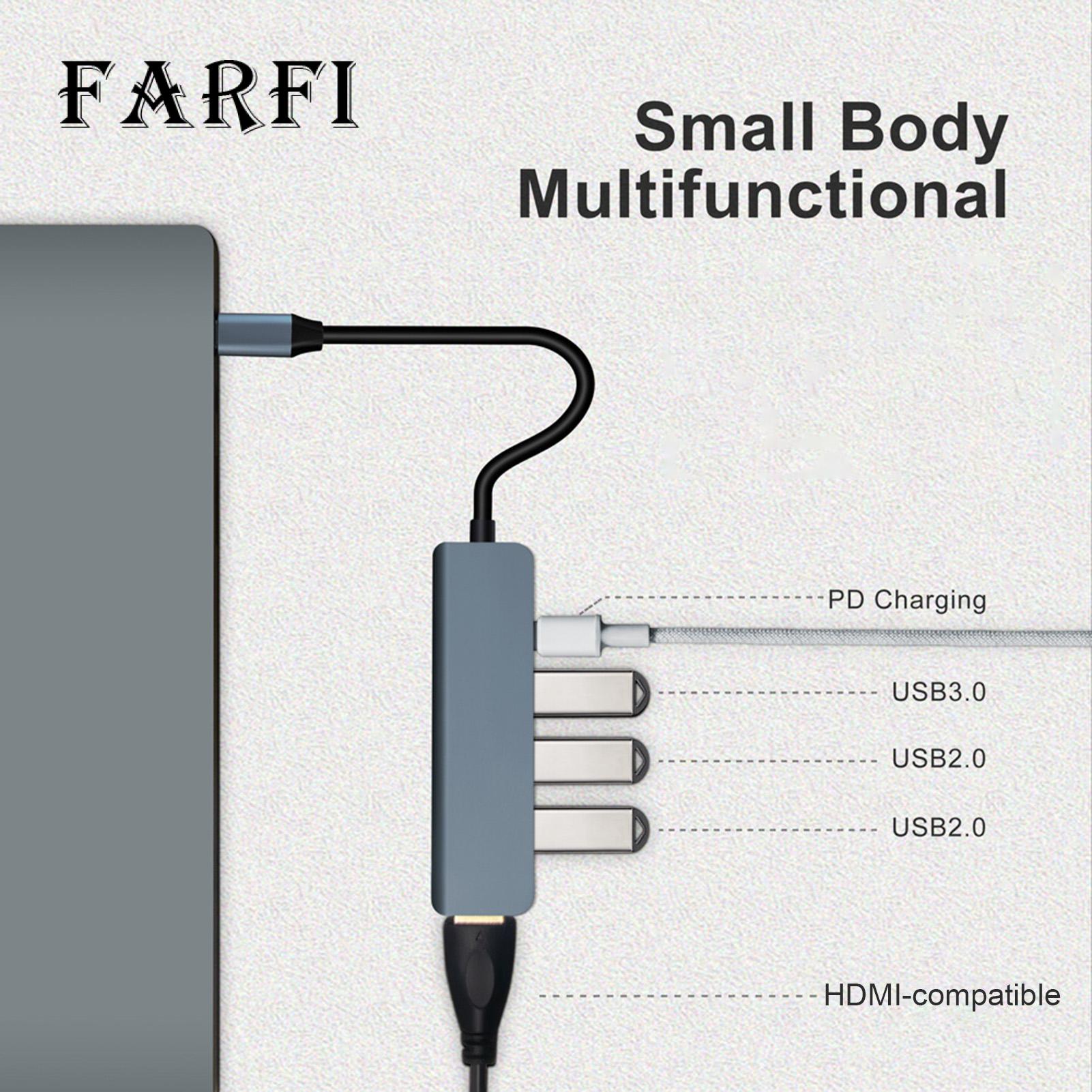 Farfi Hub Driver-free USB-C Hub Type-C to HDMI-compatible Adapter. 