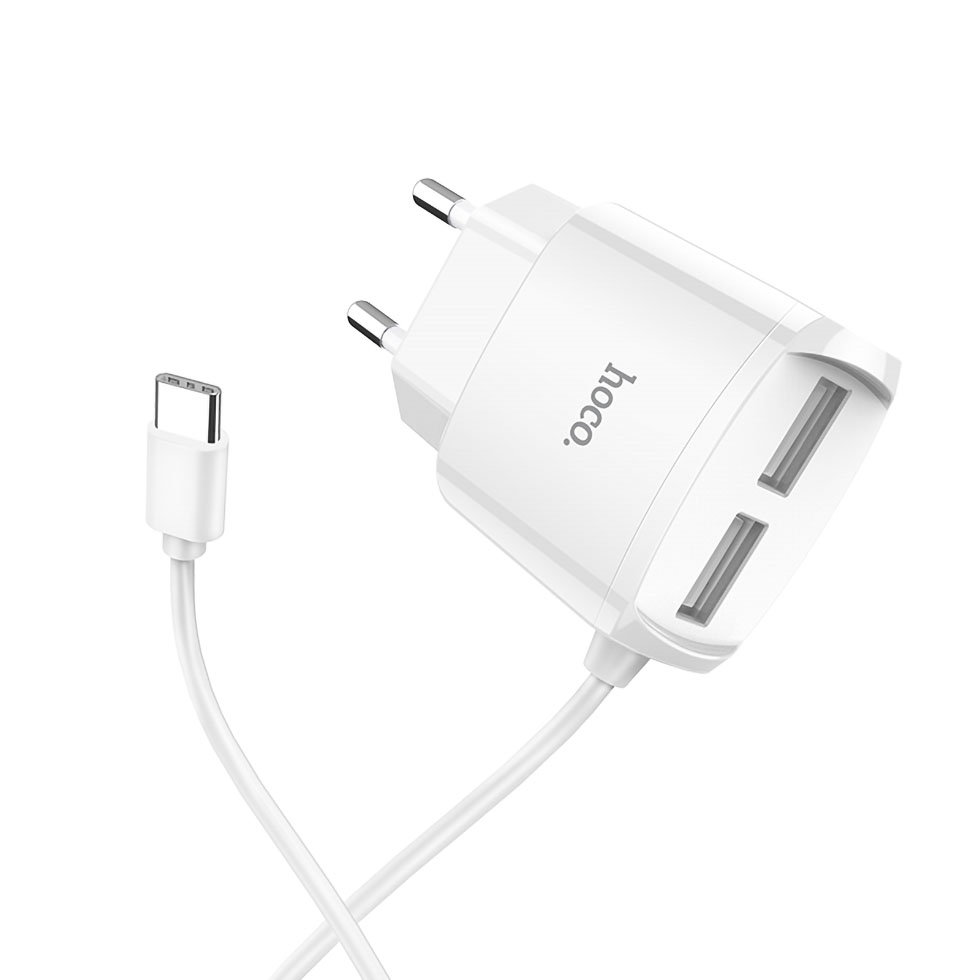 Hoco C59A Mega Joy Double Port Charger with 1.2M Type C Charging Cable (EU). 