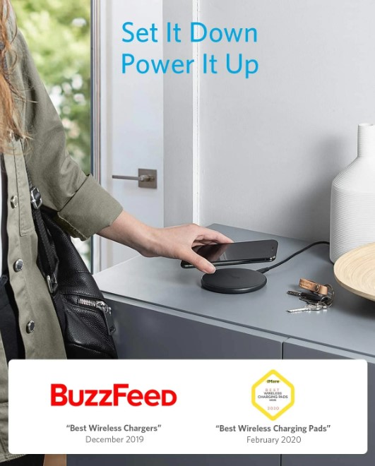 Anker Wireless Charger, PowerWave Pad for iPhone and Samsung, Qi-Certified 10W Max for iPhone 13/13 Pro/12/11/SE 2020/AirPods/Galaxy S20 (No AC Adapter, Not Compatible with MagSafe Magnetic Charging). 